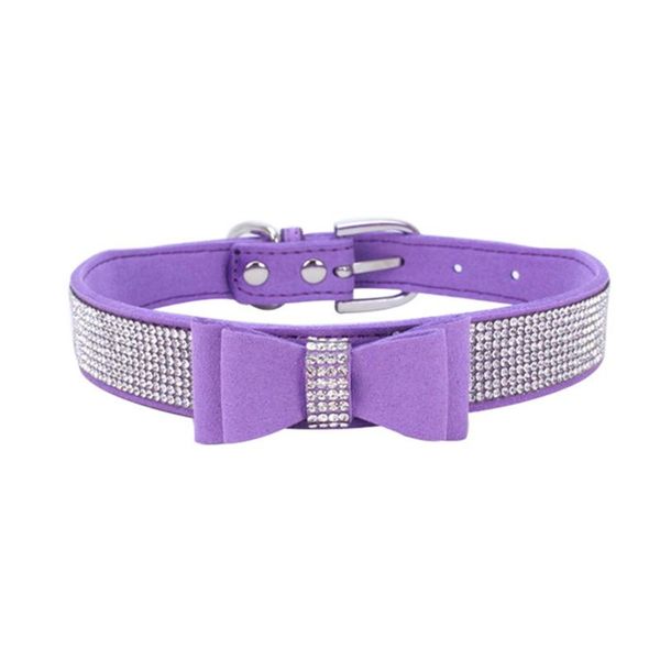 

dog collars & leashes bling rhinestone strap decorative soft seude collar fashion necklace crystal pet cat bow knot lead adjustable accessor