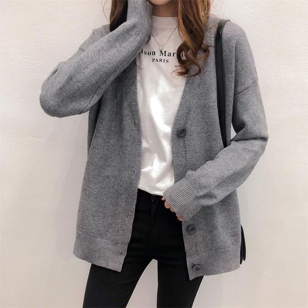 

2021 new basic deep v-neck women knitted sweater long sleeve female cardigan with buttons solid ladies casual cardigans for outwear duyk, White;black