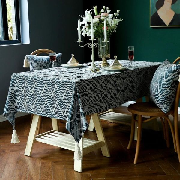 

table cloth 2022 jacquard tablecloth tassel pastoral style for living room dinning cover