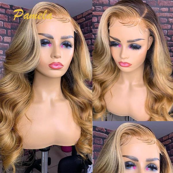 

lace wigs blonde front wig human hair for black women 13x4 colored body wave pre plucked ombre 150 density remy, Black;brown