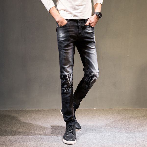 

ny biker high expanded jeans with ribbons slim jean men bekrast broek, Blue