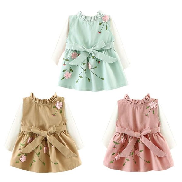 

girl's dresses baby girls 2021 cotton princess dress long sleeves birthday female kids girl clothes a26, Red;yellow