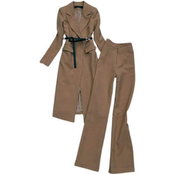 

women's two piece pants fashion suit women autumn winter long-sleeved windbreaker jacket + high-waisted trousers commuter two-piece set, White