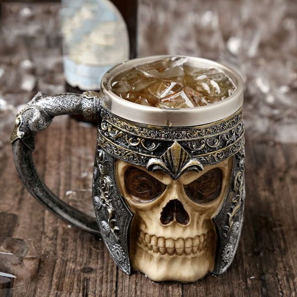 

retro horn skull rin 3d gothic goblet beer mug stainls steel knight coffee cup tea mugs pub bar decoration
