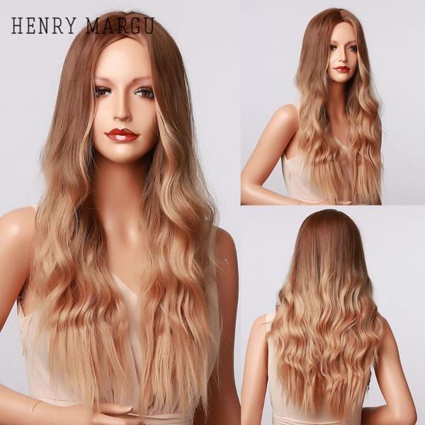 

synthetic wigs henry margu long wavy ombre blonde honey golden cosplay party hair for women afro natural heat resistant wig, Black