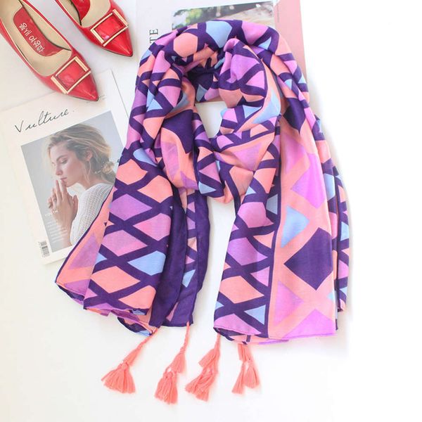 

exotic style personalized color diamond cotton linen scarf shawl spring and summer travel sun protection beach towel, Blue;black