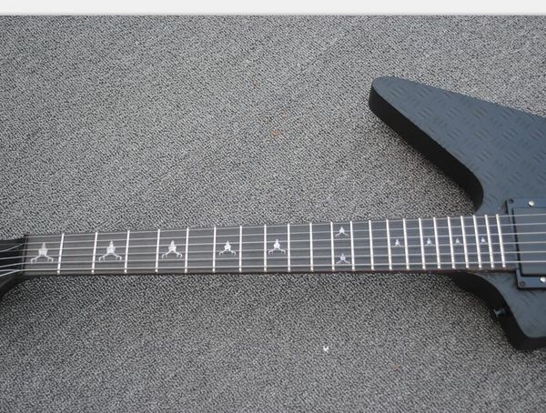 MX250 Metallic James Hetfield Mattschwarz Explorer E-Gitarre Diamant-Metallplatte, Hirschschädel-Inlay, China EMG-Tonabnehmer, BlackHardware