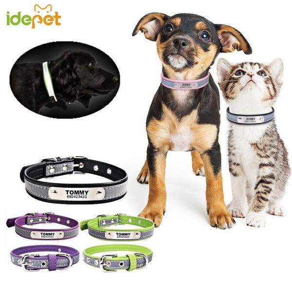 

cat collars & leads reflective leather customized collar personalized id engrave name phone number engraving for puppy chihuahua 15