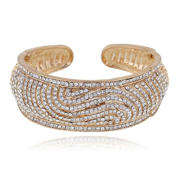 

bangle trendy gold plated statement leaf bracelet cuff inlaid cz diamonds punk open chunky pulseira da moda, Black