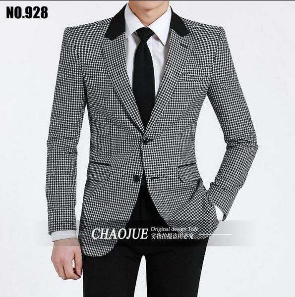 

men's suits & blazers 2021 houndstooth 95% dacron gentleman style custom made tailor suit blazer for men jacket coats, White;black