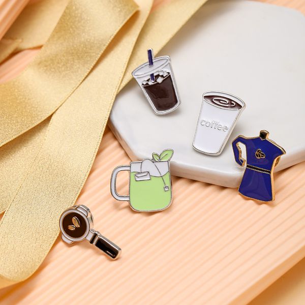 

coffee cup brooch utensil badge enamel pins for women, Blue