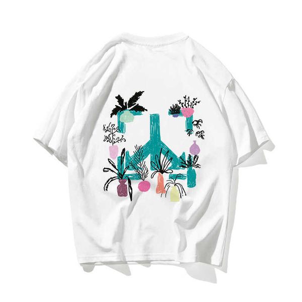 Anti Guerra Hip Hop Oversize T Degli Uomini Della Camicia Streetwear Harajuku Fiore Maglietta Manica Corta In Cotone Sciolto HipHop T-Shirt Coppia 210603