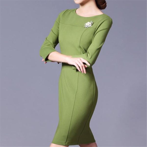 

casual dresses woman ol spring plus size dot jacquard o-neck three quarter zippers knee-length pencil female hedging slim dress, Black;gray