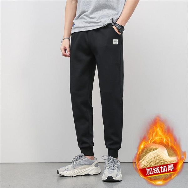

men's pants men winter warm fitness sportswear tracksuit bottoms loose sweatpants trousers track mens cotton joggers m-5xl, Black