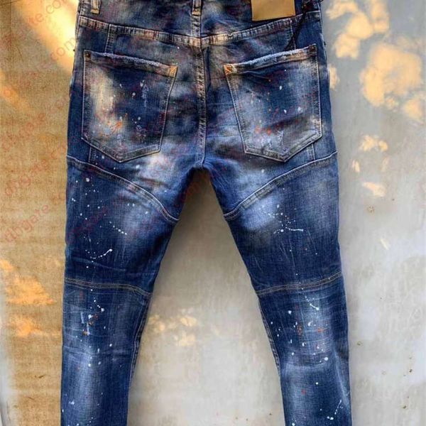

fashion mens distressed ripped biker jeans casual trousers slim fit motorcycle biker denim fashion designer pants hip hop mens jeans, Blue