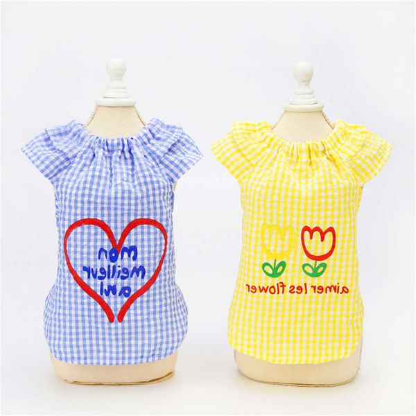 

spring and summer dog love lattice teddy bear thin pet bipedal clothes