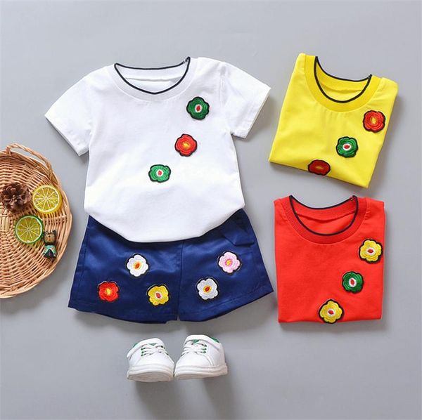 

clothing sets 2pcs suit summer children boys girls flowers clothes kids cotton short sleeves t-shirt skirt toddler child, White