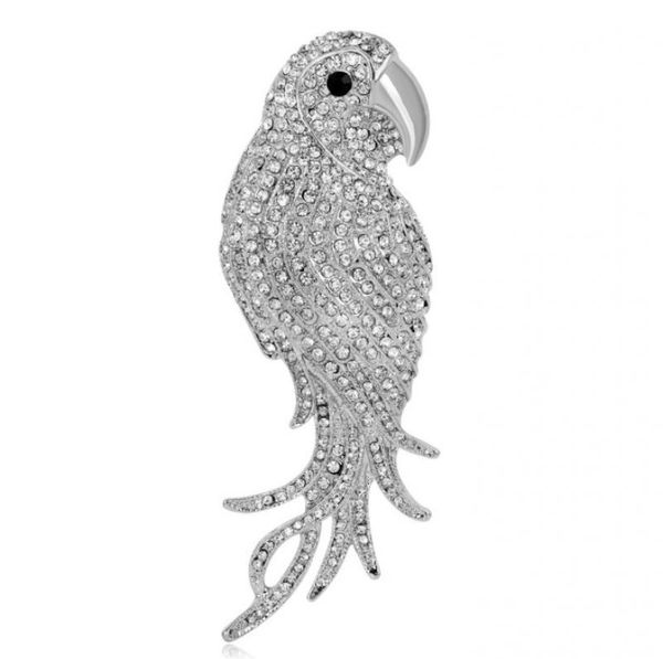 

pins, brooches silver color bird brooch pin fashion jewelry for men female lapel zircon parrot gift, Gray