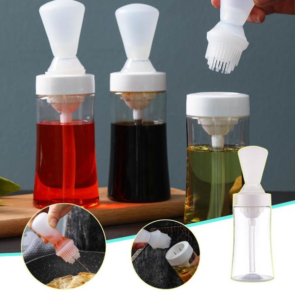 

tools & accessories 1pc portable silicone oil bottle with brush grill brushes liquid pastry kitchen baking bbq tool for