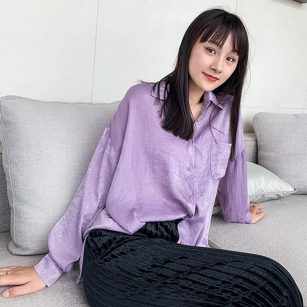 

elfsack solid minimalist single breasted oversize casual shirts women,2021 autumn elf pure full sleeve korean ladeis daily top, White