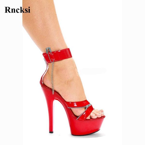 

rncksi red women ankle straps wedding party dress sandals 15cm high heels platform night club pole dance girl's sandals, Black