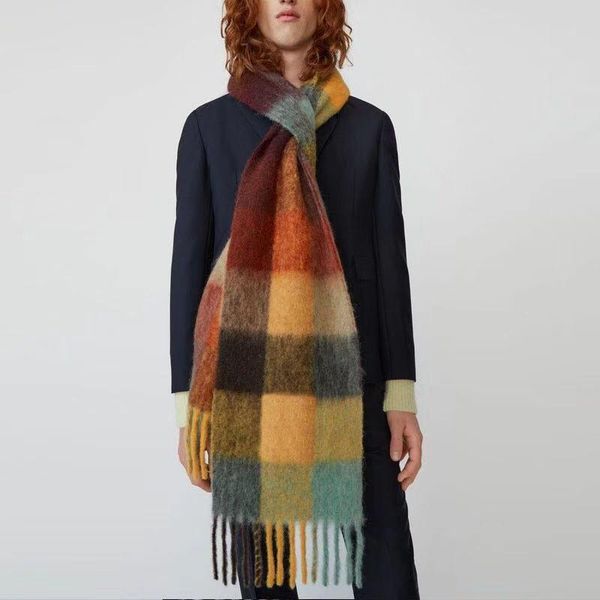 

scarves fashion woven extended cashmere tassel keep warm colorful plaid rainbow knitting scarf autumn winter neck headband hijab, Blue;gray