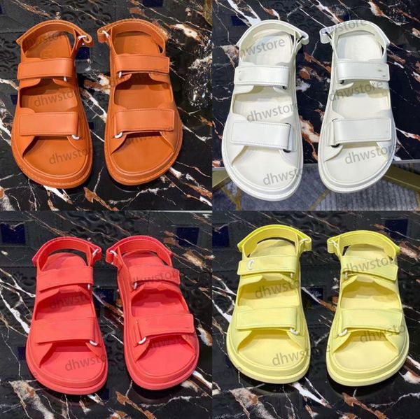 

2021 designer luxury new womens platform rubber sandals women's flat velcro sandals 35-41 with box dust bag, Black