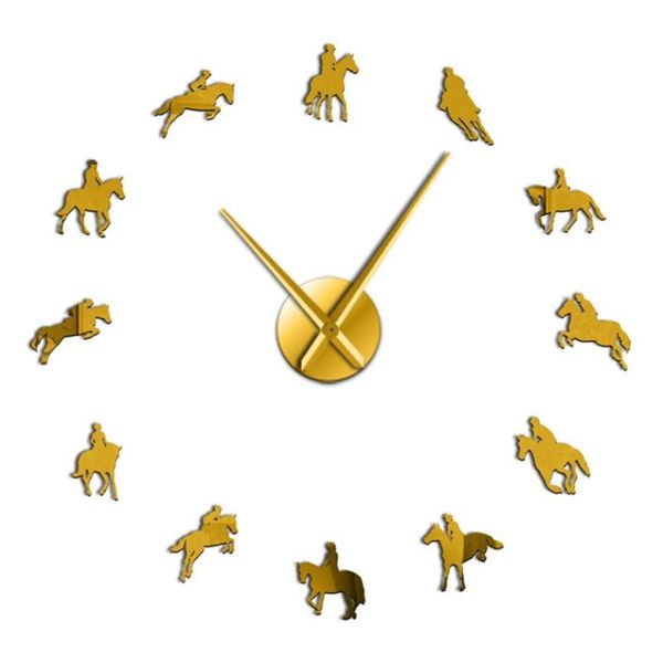 

diy wall clock modern sports horse race acrylic mirror surface clock watch horse riding creative show home decor