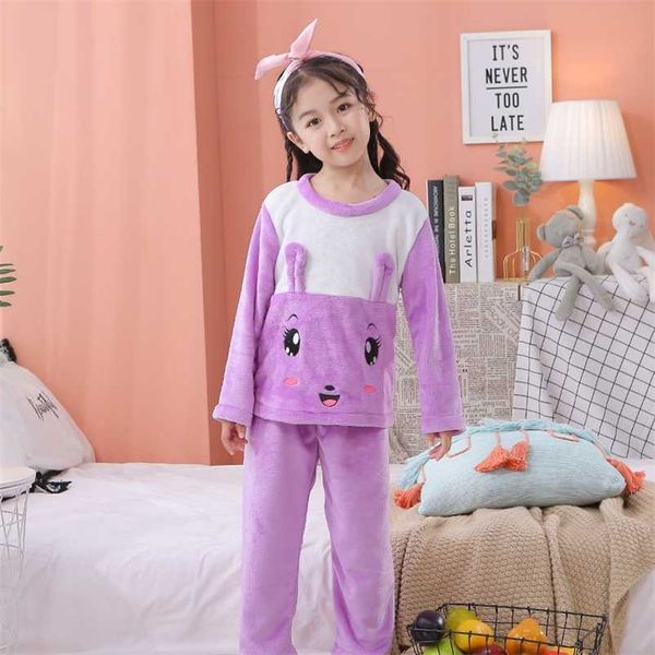 

3-12 year wear big girl winter long sleeve flannel pajamas sets cute print sleepwear set kid home children's day gifts 211130, Blue;red