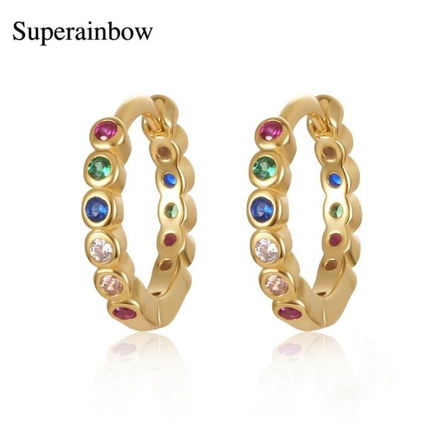 

hoop & huggie superainbow 925 sterling silver small huggies earrings multicolor cz cartilage ear piercing jewelry sr-e227, Golden;silver