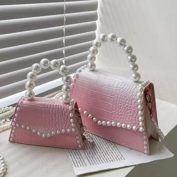 

cross body gradient crocodile pattern mini totes with pearl handle 2021 pu leather women's handbag beautiful shoulder messenger bag