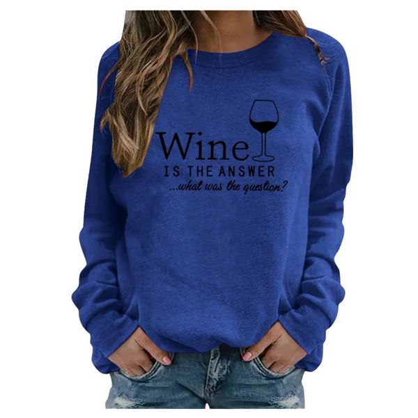 

women's blouses & shirts blouse english wine glass print casual long sleeve pullover sweatshirt cotton leisure women clothing, White