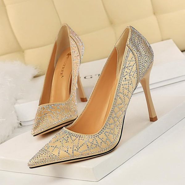 

dress shoes rhinestone women pumps classic stiletto high heels pointed toe 10cm party wedding, Black