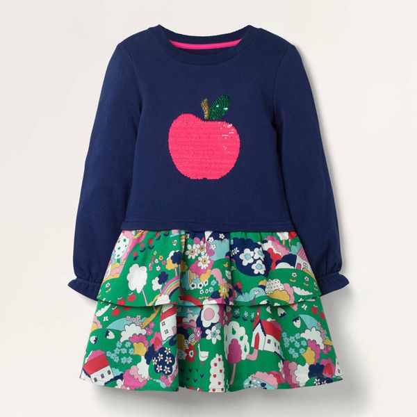 

casual dress clothes kids dresses cute children sequins layered dress for girl fall winter dress floral little girls costume, Red;yellow