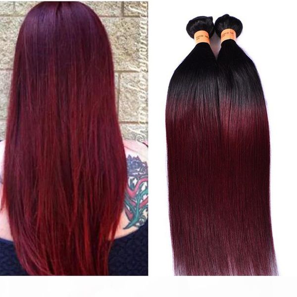 

passion ombre straight hair weaves 4 bundles dark red 1b 99j burgundy brazilian virgin hair 100% human hair weave bundles, Black