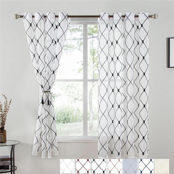 

curtain & drapes inel geometric embroidered short sheer curtains tulle window for kitchen living room bedroom voile cafe