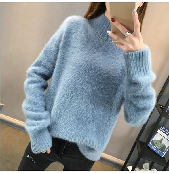 

women's sweaters winter fluffy sweater women jumper loose thick white turtleneck pull femme for clothes knitted 2021, White;black