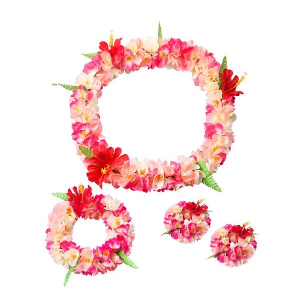 

decorative flowers & wreaths 4pcs in 1 set hawaiian leis party thicken garland artificial flower leaves headband lifelike neck loop bracelet