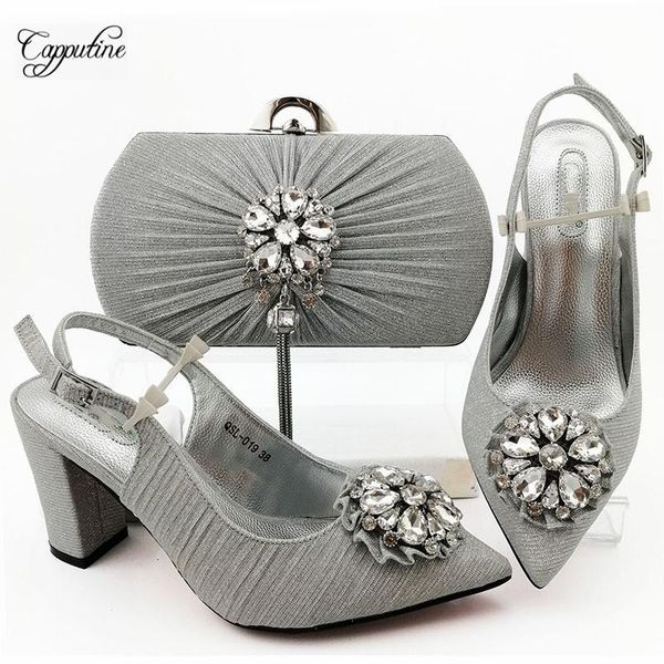 

dress shoes fashion silver sandal and purse bag set perfect matching for evening qsl019, heel height 9cm, Black