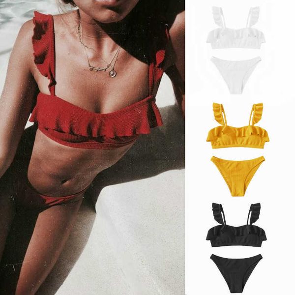 

2021bikini women's swimsuit new ruffle special fabric, Red;black