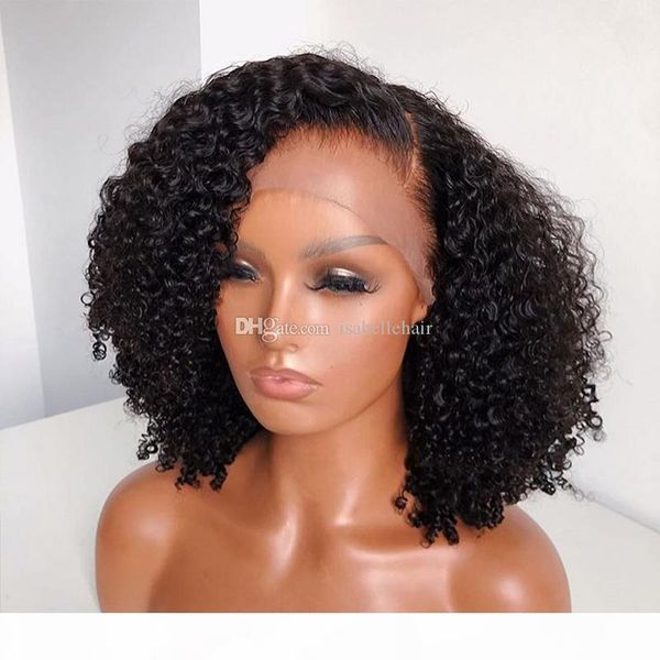 

afro kinky curly 13x6 deep part lace front human hair wigs with baby hair pre plucked brazilian virgin hair wig for black women, Black;brown