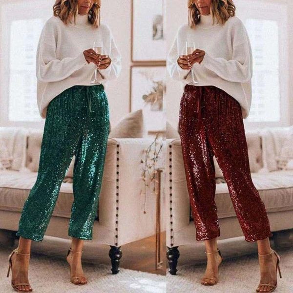

women's pants & capris 2021 sweatpants women baggy solid color wide leg joggers oversized streetwear night-club shiny trousers x0142, Black;white