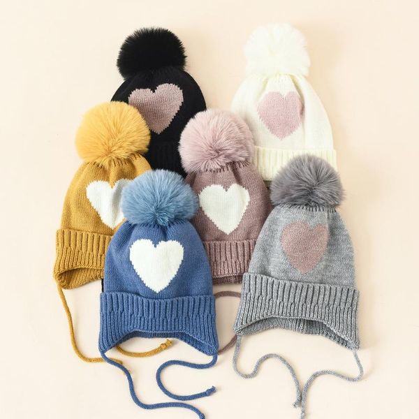 

caps & hats children's winter love pattern fashion cap knitting pullover hat protect ears warm outdoor baby cap#f, Yellow