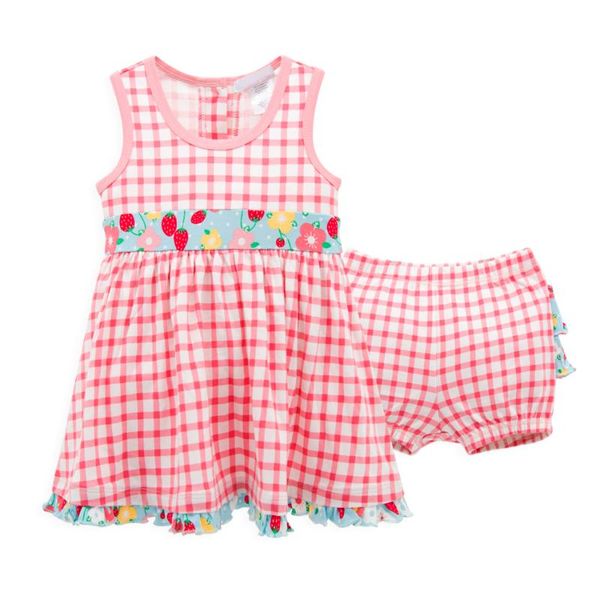 

girl's dresses kavkas baby girls dress sleeveless summer clothes bow plaid 0-24 months born girl 2 pcs/set infant clothing, Red;yellow