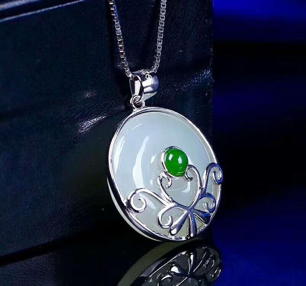 

lockets hetian baiyu silver inlay pendant white jade an h38#