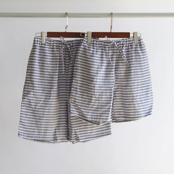 

men's sleepwear summer home pants couple's shorts classic striped pajama double-layer cotton comfort sleep, Black;brown