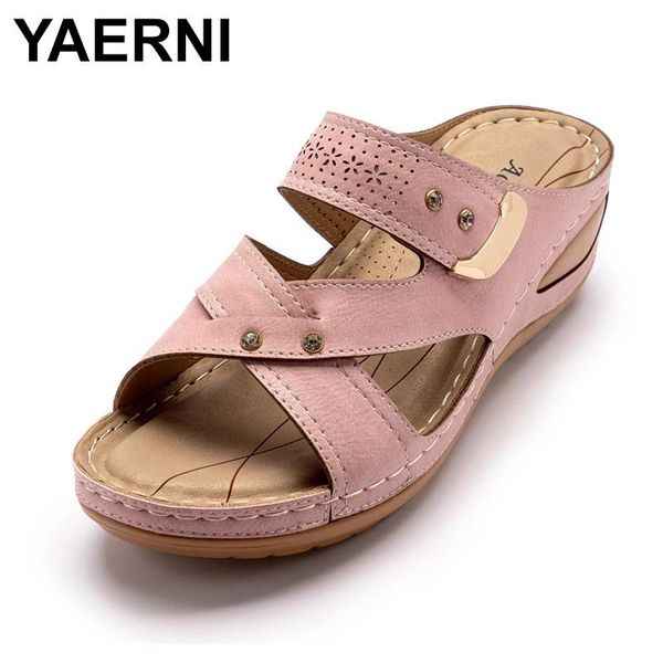 

slippers yaerni summer women ladies open toe casual shoes platform wedge slides female fashion beach sandalias mujer, Black