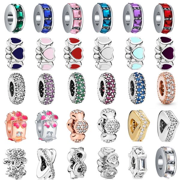 

fashion pink blue green crystal radiant round charm beads adapting to original pandora bracelet ladies diy jewelry making gifts black friday, Silver