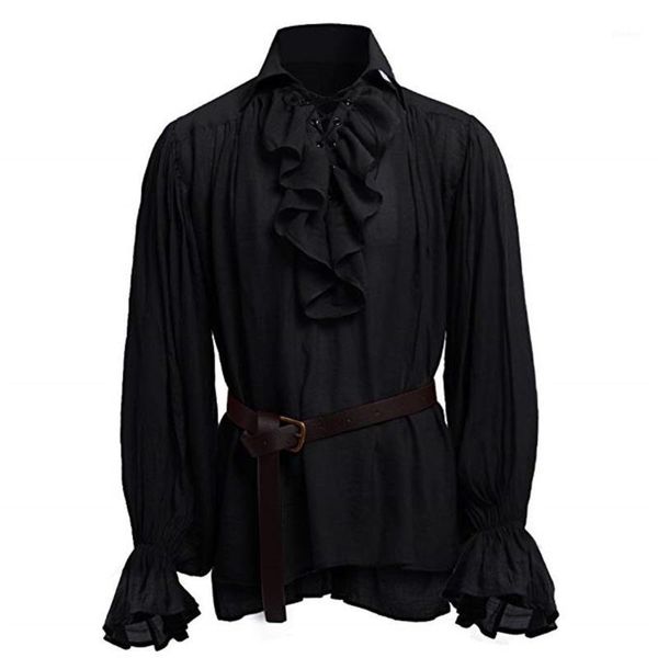 

feitong fashion gothic men blouse 2019 vintage ruffle men shirt bandage flare long sleeve solid shirt chemise homme1, White;black