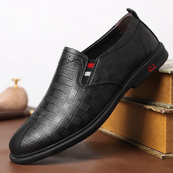 

2021 spring and summer leather men's formal sho british youth busins trend, Black